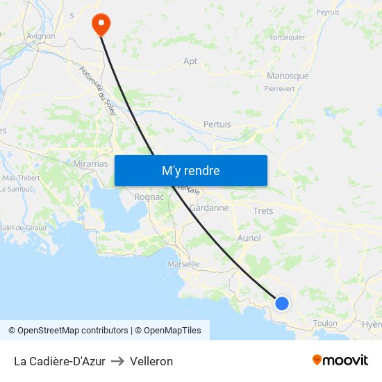 La Cadière-D'Azur to Velleron map