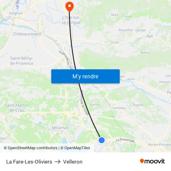 La Fare-Les-Oliviers to Velleron map