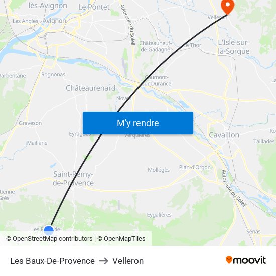 Les Baux-De-Provence to Velleron map