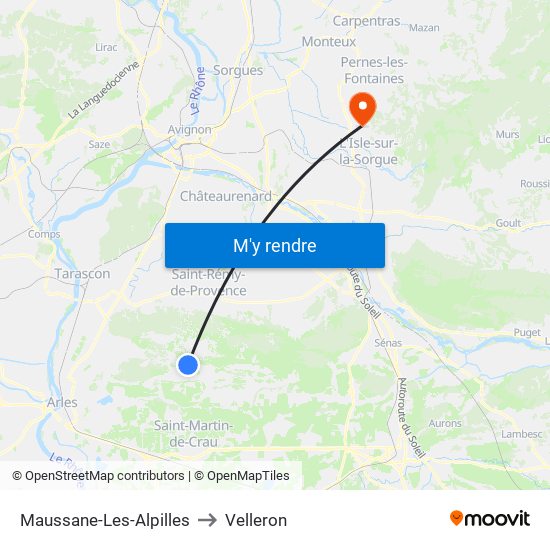 Maussane-Les-Alpilles to Velleron map