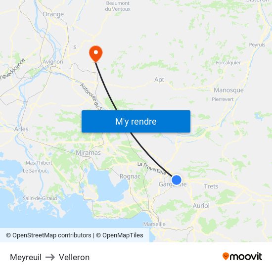 Meyreuil to Velleron map