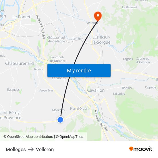 Mollégès to Velleron map