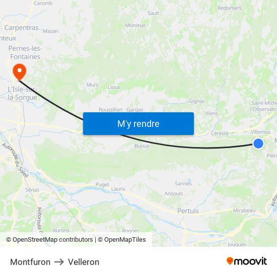 Montfuron to Velleron map