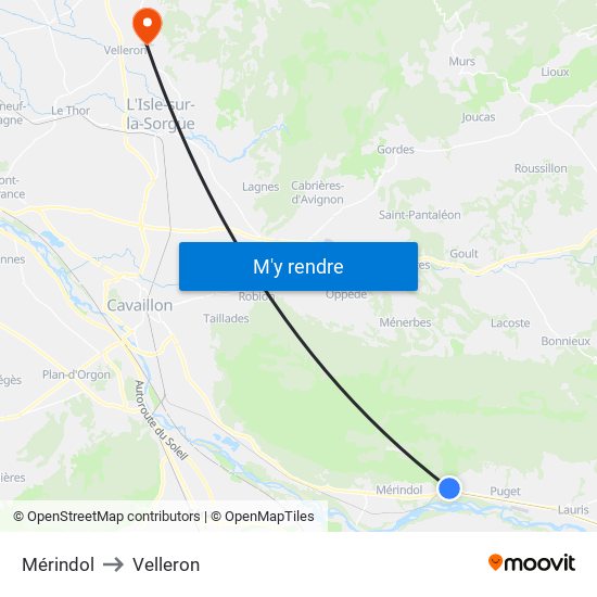 Mérindol to Velleron map