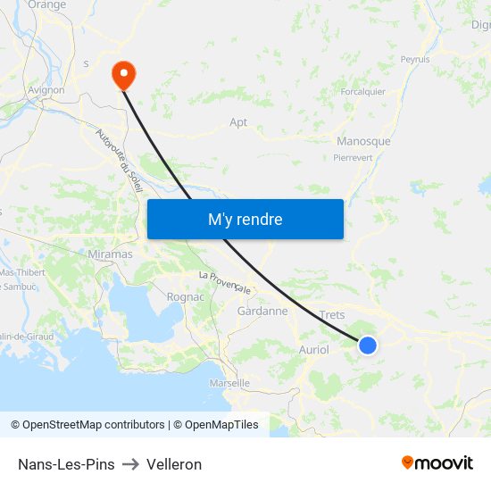 Nans-Les-Pins to Velleron map