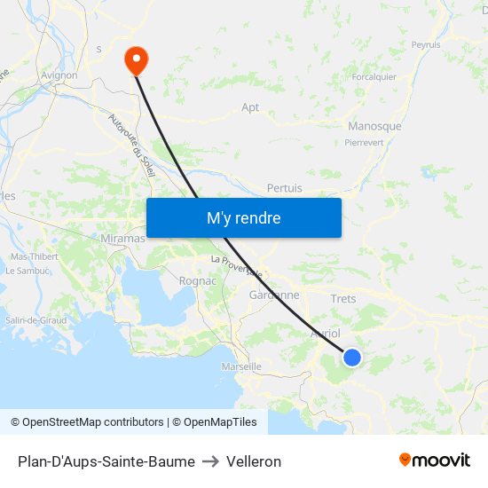 Plan-D'Aups-Sainte-Baume to Velleron map