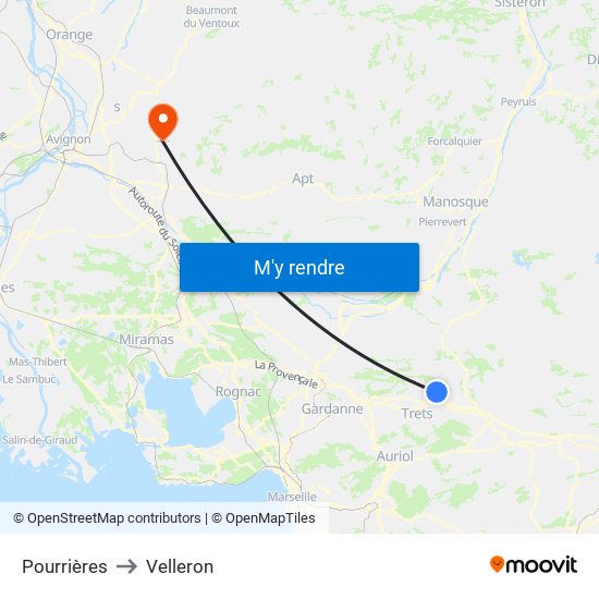 Pourrières to Velleron map