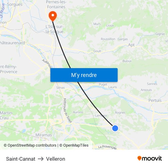 Saint-Cannat to Velleron map