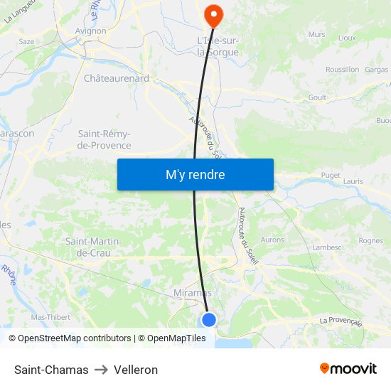 Saint-Chamas to Velleron map
