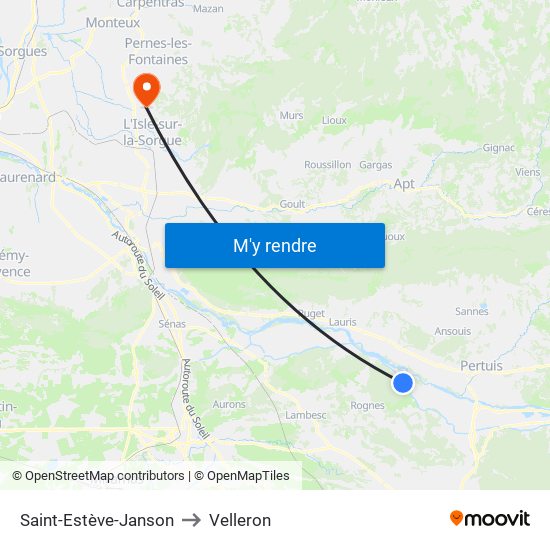 Saint-Estève-Janson to Velleron map