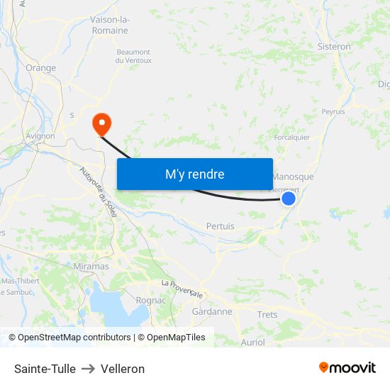 Sainte-Tulle to Velleron map