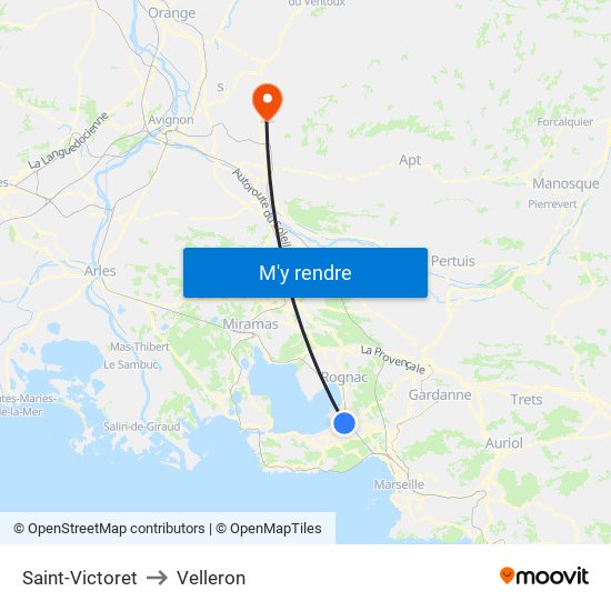 Saint-Victoret to Velleron map