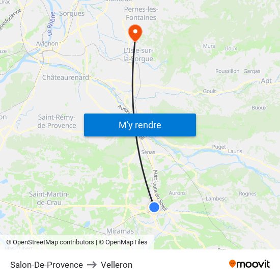 Salon-De-Provence to Velleron map