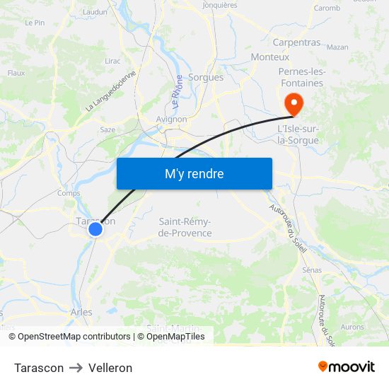 Tarascon to Velleron map