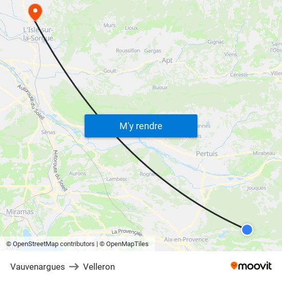 Vauvenargues to Velleron map