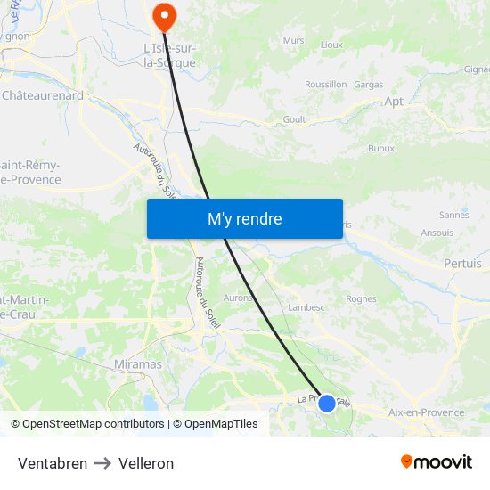 Ventabren to Velleron map