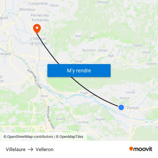 Villelaure to Velleron map