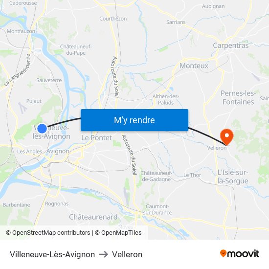 Villeneuve-Lès-Avignon to Velleron map