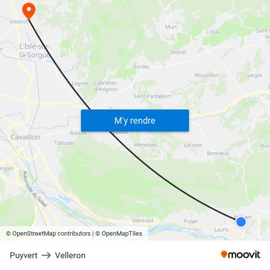 Puyvert to Velleron map