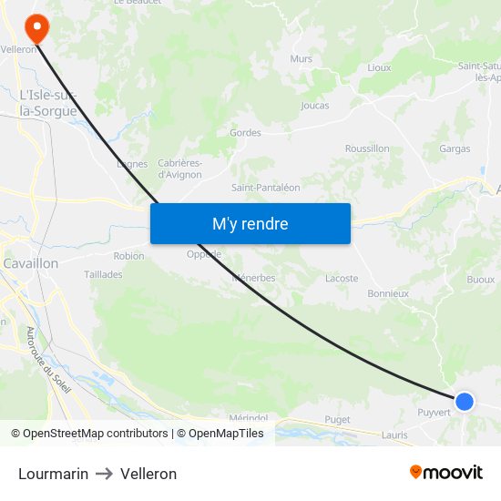 Lourmarin to Velleron map