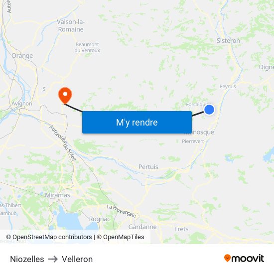 Niozelles to Velleron map