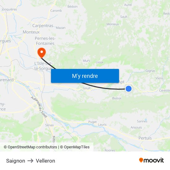 Saignon to Velleron map