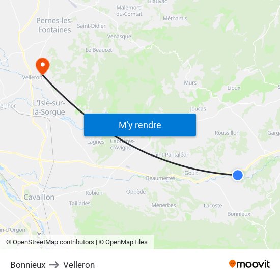 Bonnieux to Velleron map