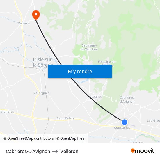 Cabrières-D'Avignon to Velleron map