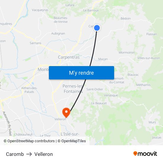 Caromb to Velleron map