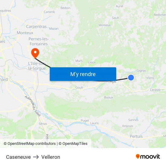 Caseneuve to Velleron map