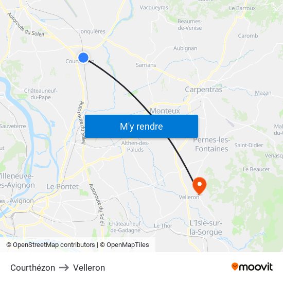 Courthézon to Velleron map