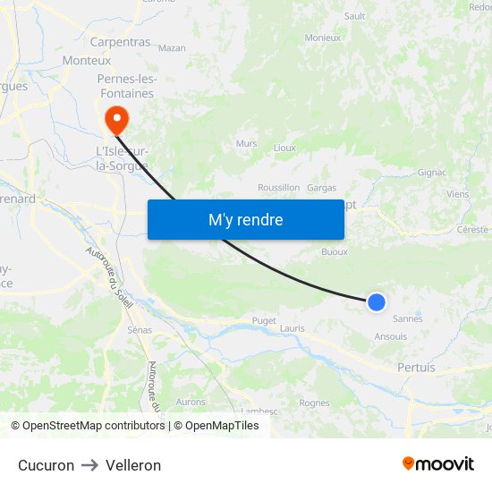 Cucuron to Velleron map