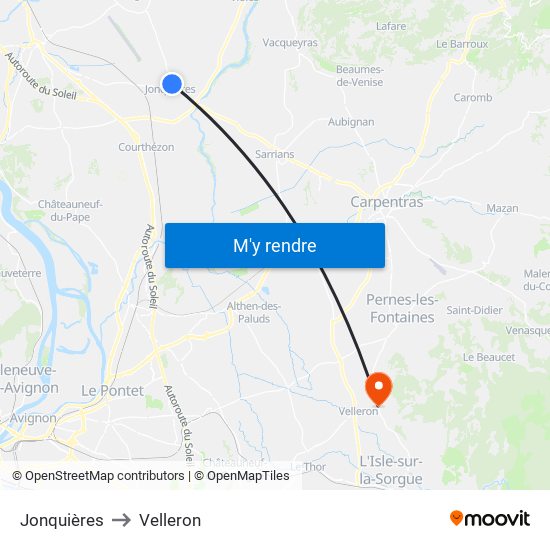 Jonquières to Velleron map