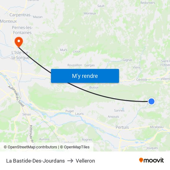 La Bastide-Des-Jourdans to Velleron map
