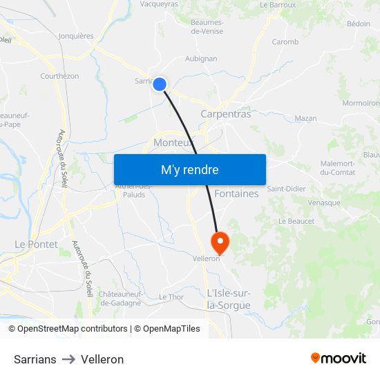 Sarrians to Velleron map
