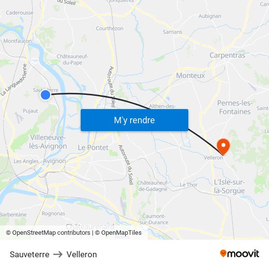 Sauveterre to Velleron map