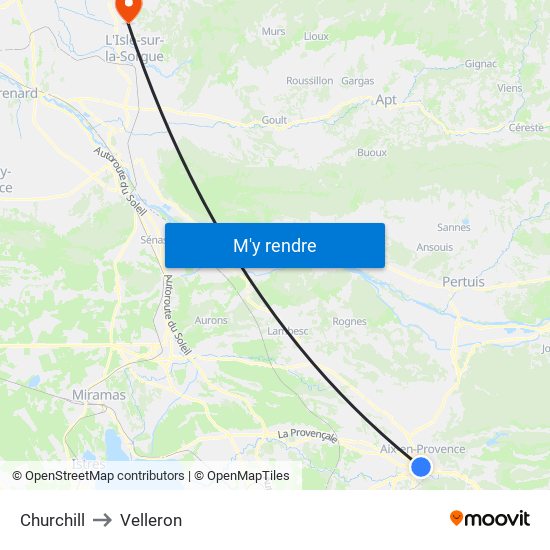 Churchill to Velleron map