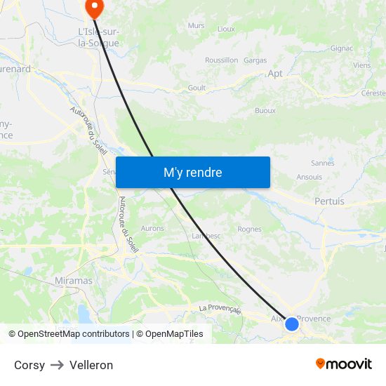 Corsy to Velleron map