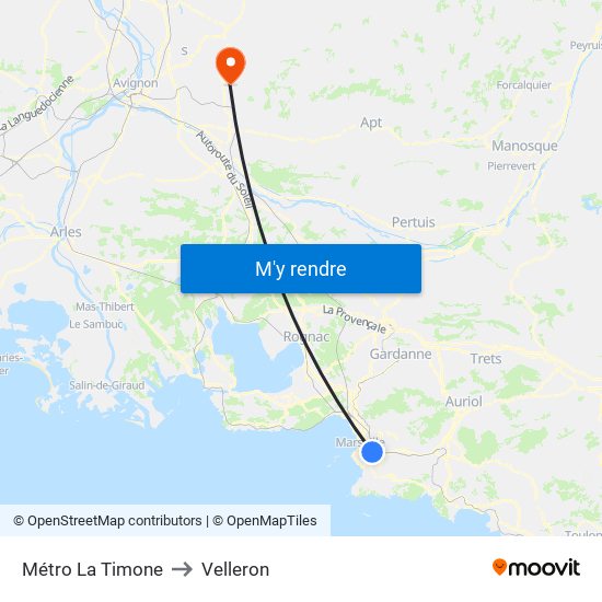 Métro La Timone to Velleron map
