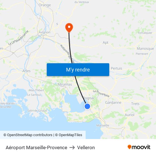 Aéroport Marseille-Provence to Velleron map