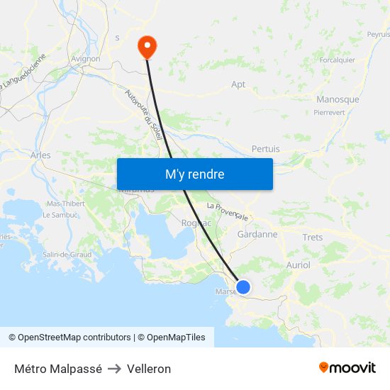 Métro Malpassé to Velleron map
