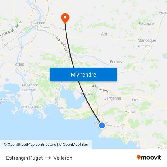 Estrangin Puget to Velleron map