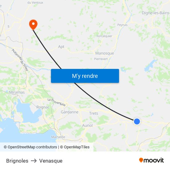 Brignoles to Venasque map