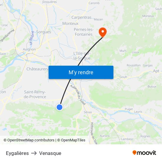 Eygalières to Venasque map