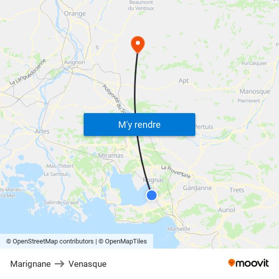 Marignane to Venasque map