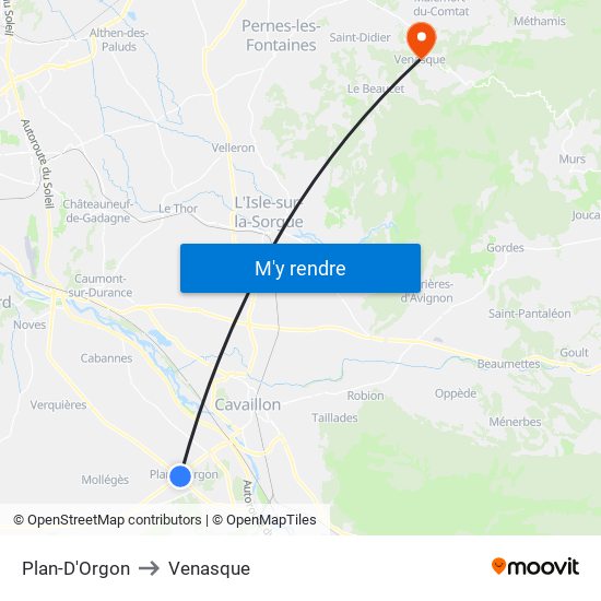 Plan-D'Orgon to Venasque map