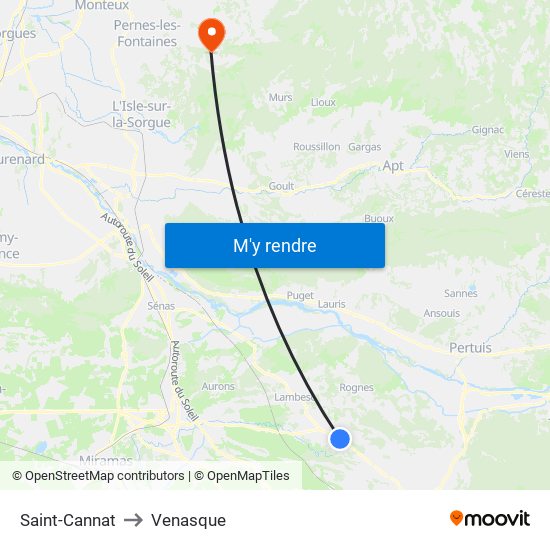 Saint-Cannat to Venasque map