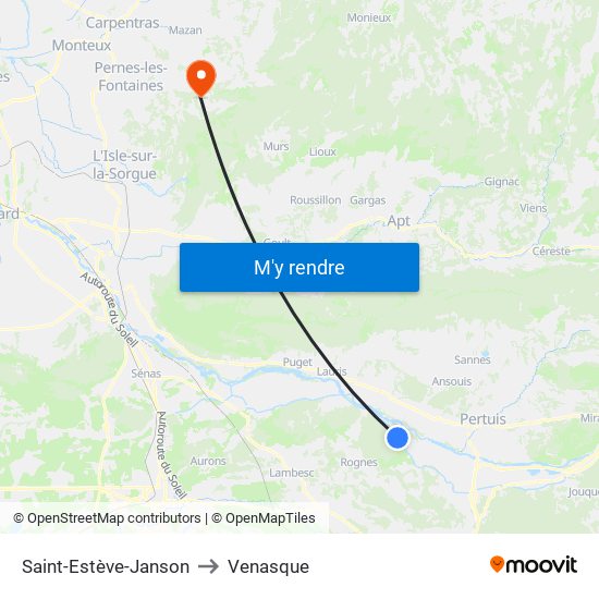 Saint-Estève-Janson to Venasque map