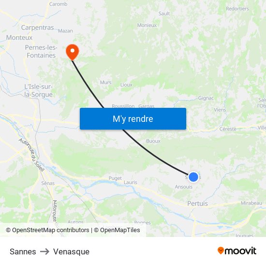 Sannes to Venasque map