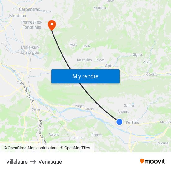 Villelaure to Venasque map